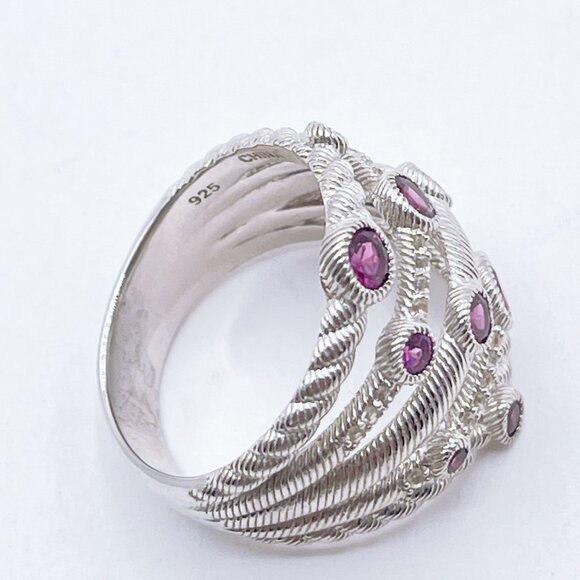 Judith Ripka 925 Sterling Silver Amethyst Stones Multi-Band Size 8.5 - Picture 4 of 8